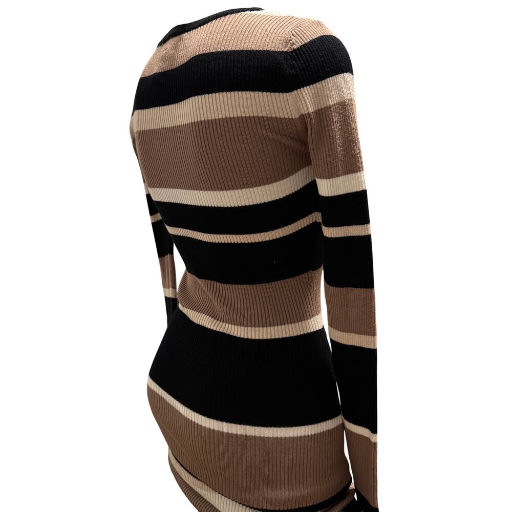Derek Heart M Dress Ribbed Knit Bodycon Sweater Dress Midi Juniors Tan Black Crm - Picture 3 of 9